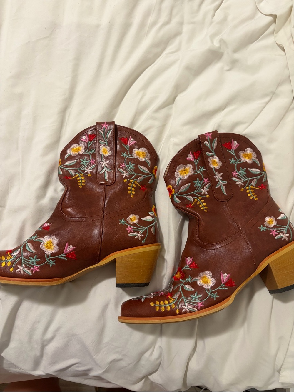 Amazon Women's Brown Embroidered Western Ankle Boots